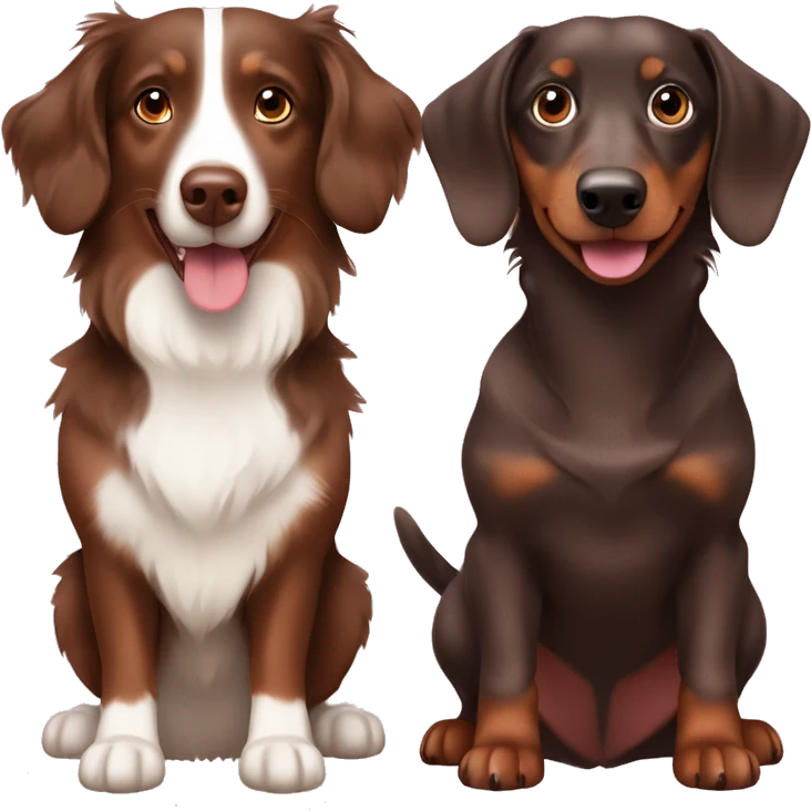 Chocolate Australian Shepherd and Chocolate Dapple Dachshund together emoji