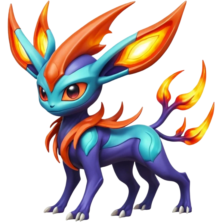 Futuristic volcanic elemental badass cool tough evil Suicune-Bayleaf-Celebi-Pokémon-Fakémon-hybrid-creature emoji