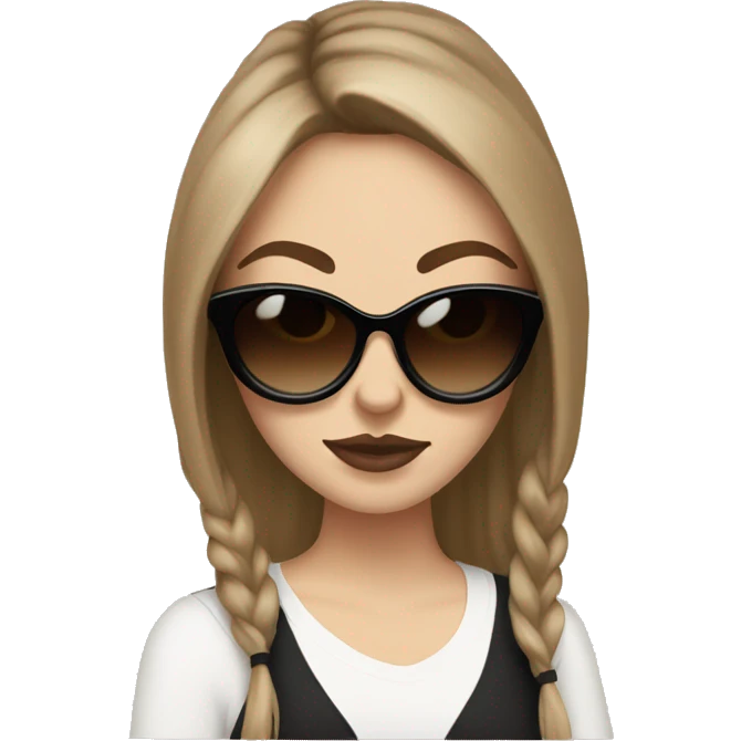 White Girl with brown hair wearing black cat eye sunglasses beige tones  emoji