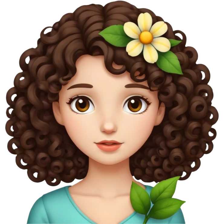curl brunette girl with flower in hair  emoji
