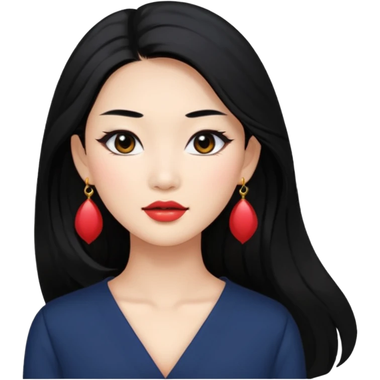 Attractive asian woman with a wide face, dark makeup, Long hair and earrings emoji