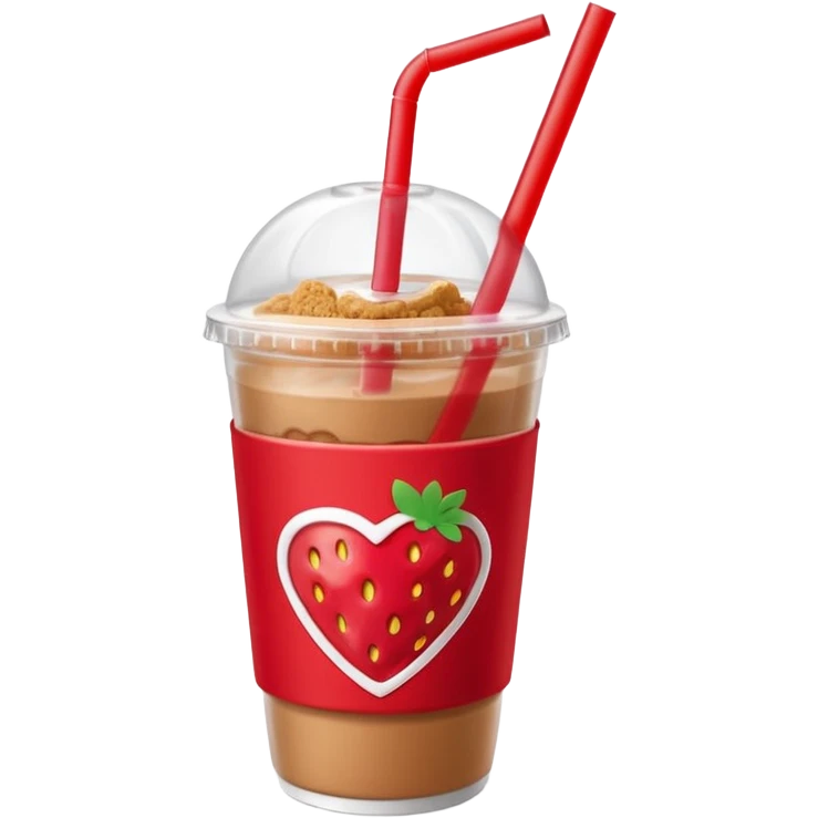 strawberry biscoff drink with lid and straw without face emoji
