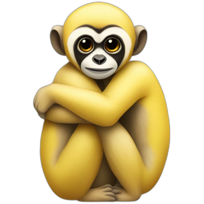 yellow gibbon hugging gibbon emoji