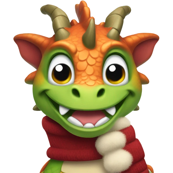 Happy dragon. Wearing mittens and earmuffs.  emoji