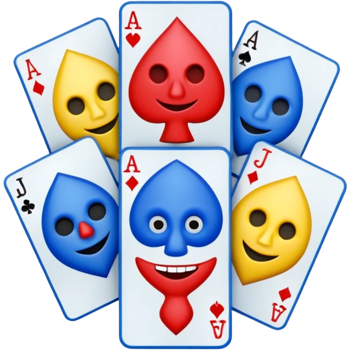 bunch of poker cards, with crazy colorful jolly jokers inside emoji