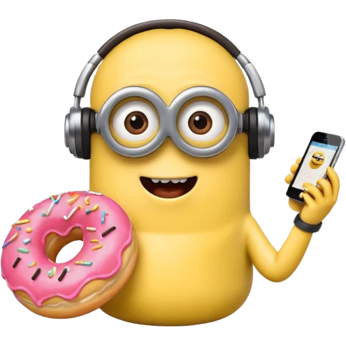 minion listening to music eating a donut emoji emoji