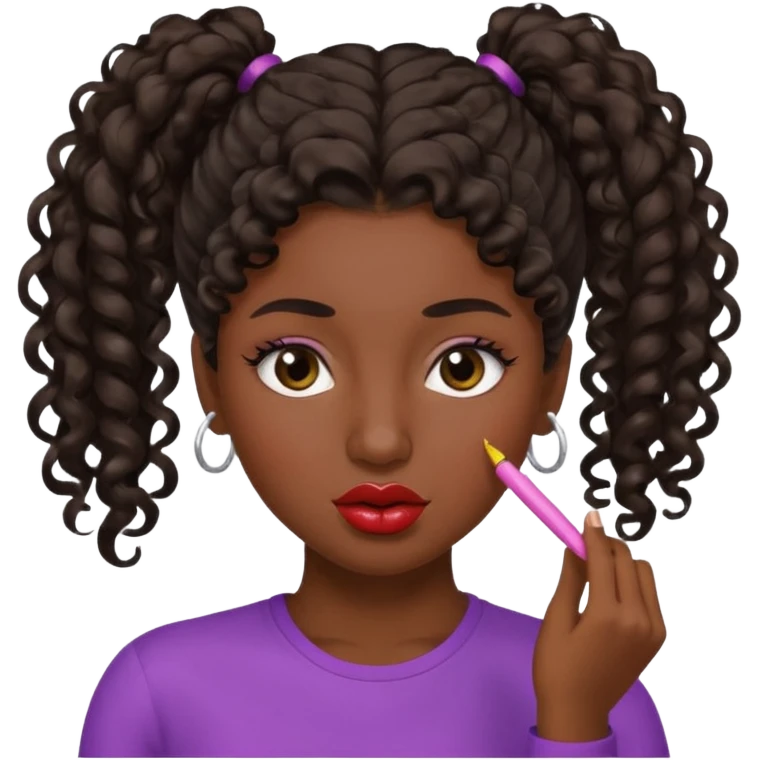 emoji sucking its lips in with one eyebrow up and the other one down dark skin and curly hair in one ponytail with eyelashes up to her hair emoji