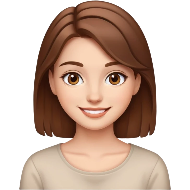 brown long hair girl with soft makeup, smiling emoji