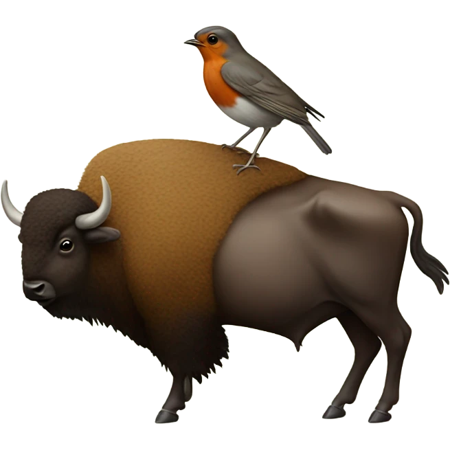 Robin bird standing on a bison’s back emoji