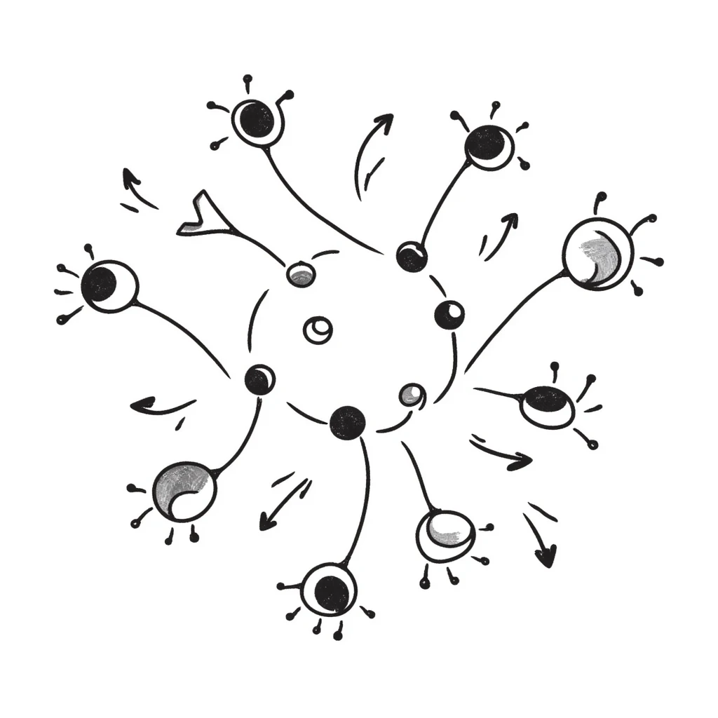 hand-drawn doodle of metabolomics with molecules and arrows emoji
