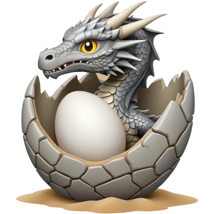 generate realistic detailed stone dragon open egg in 3d style with sand emoji