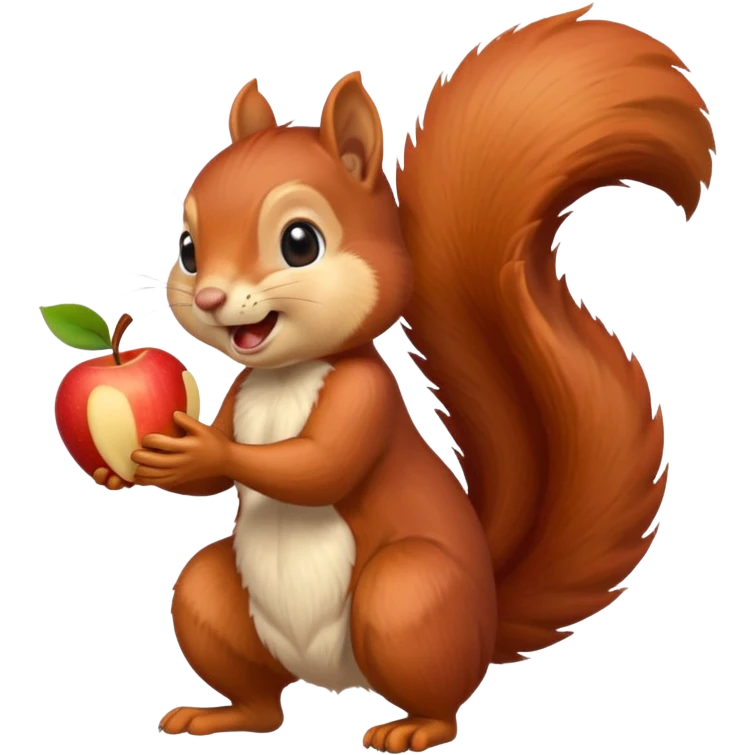red squirrel with clear fur, joyfully cracking a nut, apple emoji style emoji