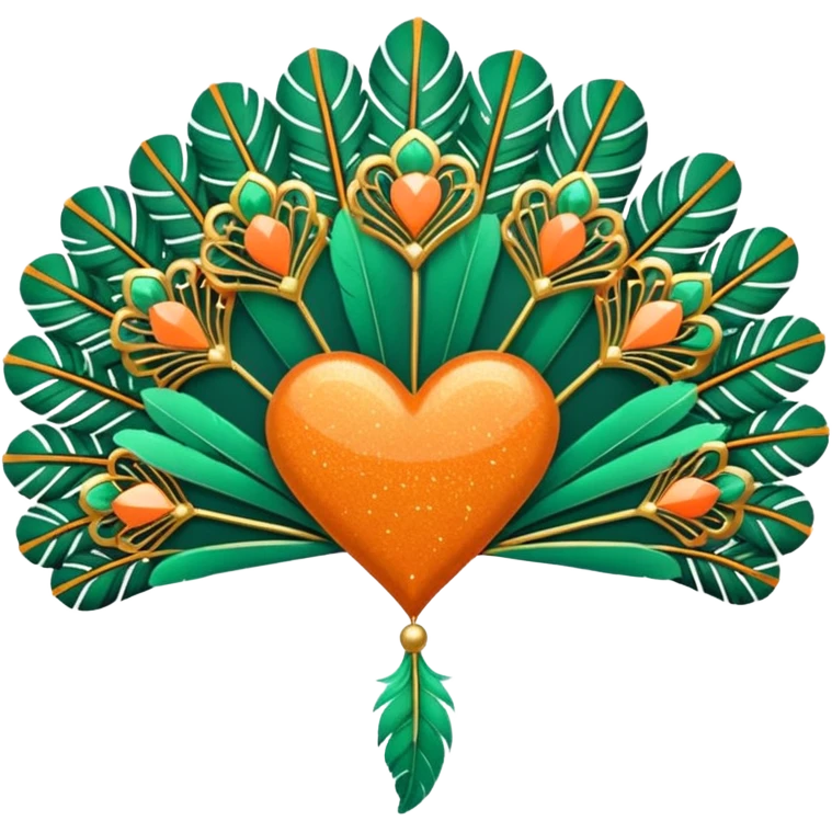 orange glitter heart with art deco pastel green feather fans and decoration in the background emoji