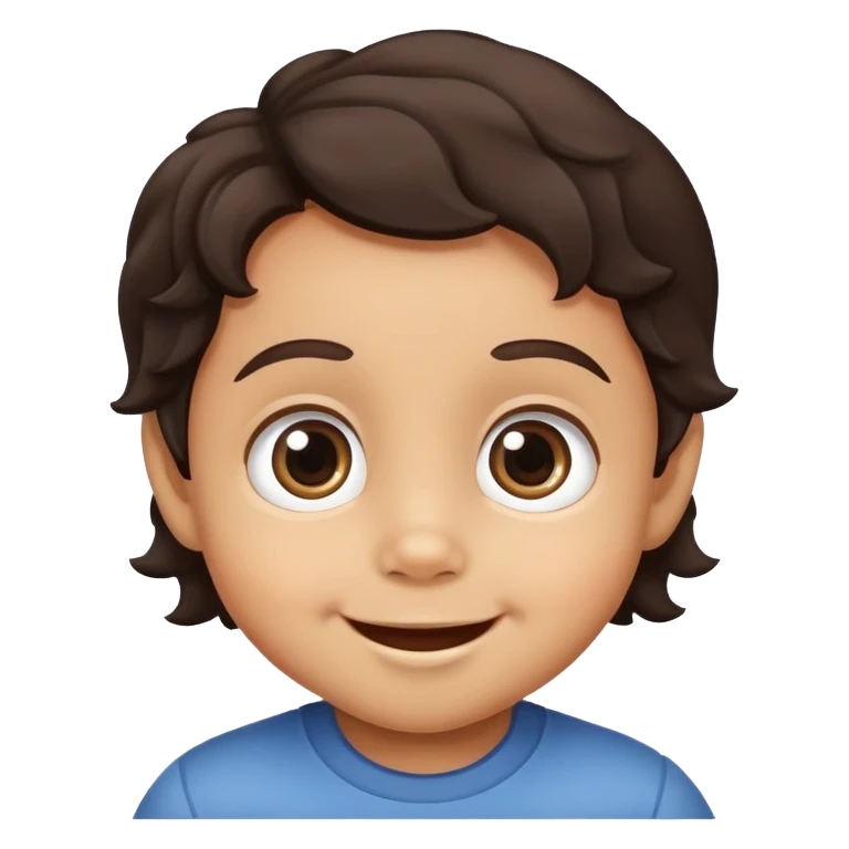 smiling toddler face with big eyes, medium skin tone, and dark wavy hair emoji