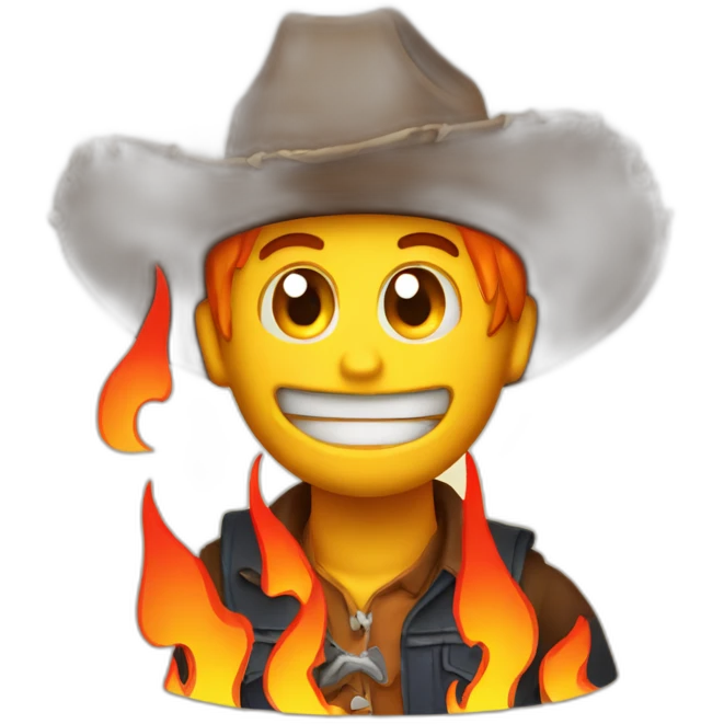 panicking emoji cowboy with flames behind emoji