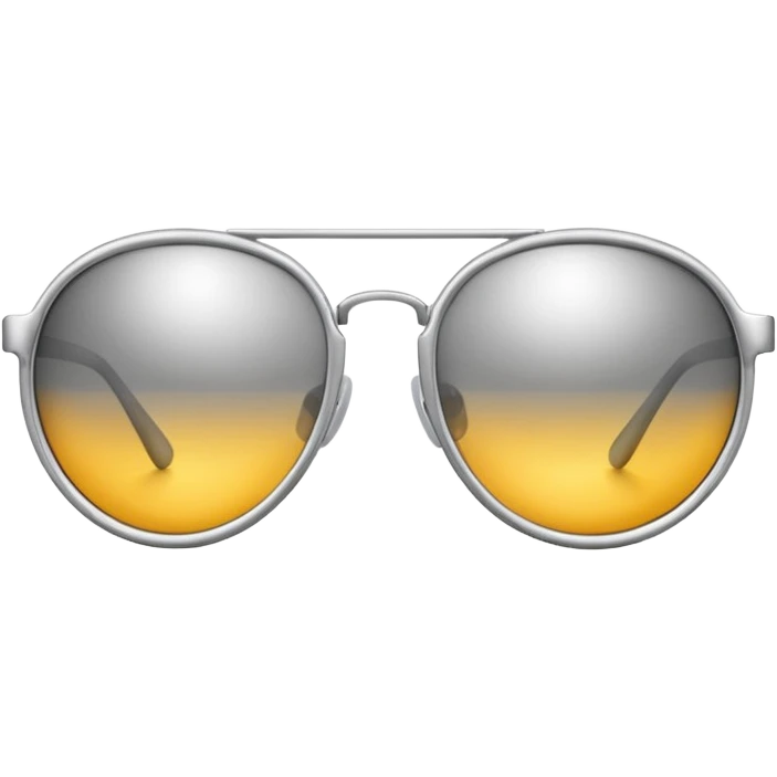 A pair of luxury sunglasses emoji with silver chrome frame, smooth rounded lenses, reflective metallic surface, high-end swag aesthetic, minimal and clean design, iOS emoji style, centered, white background emoji