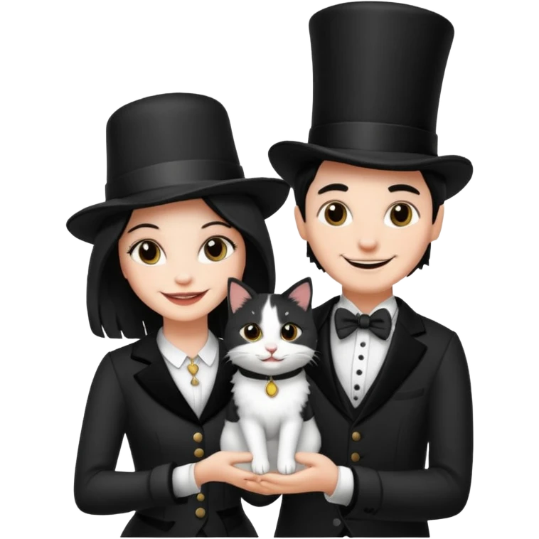 magician couple and their pet cat emoji