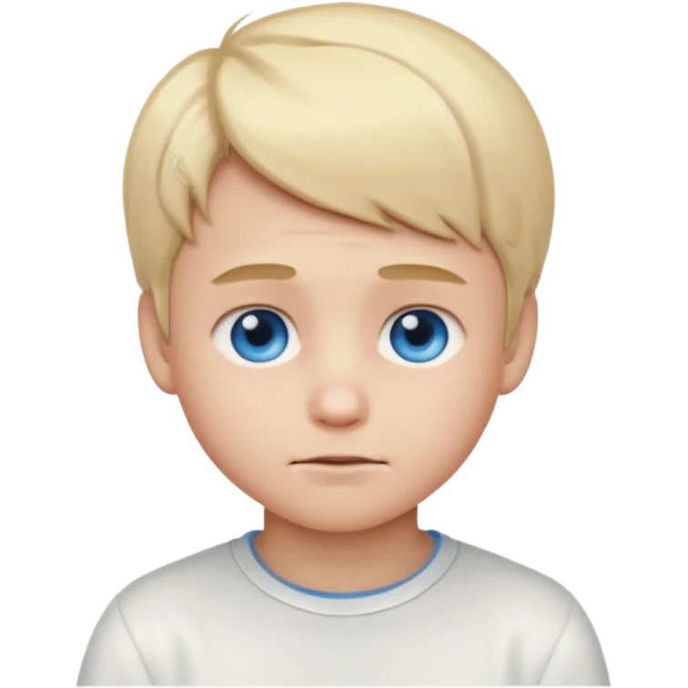 Light blonde,Shy , cute ,young Boy emoji, blue eyes, blushing, looking down, white clothes emoji