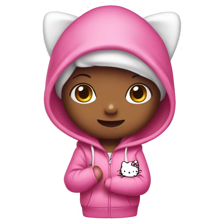 Hello kitty wearing a pink hoodie showing off her nails emoji
