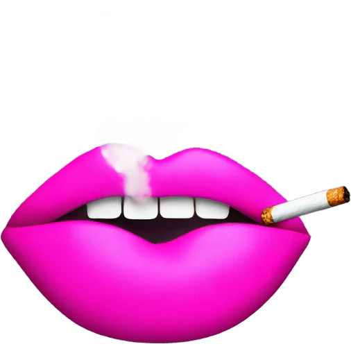 Neon pink lips are blowing smoke, and a cigarette is in her mouth emoji