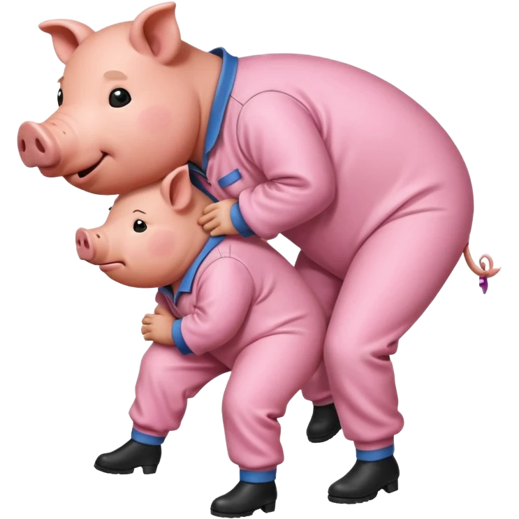 A pig bent over in a prison jumpsuit getting humped by a larger hog emoji