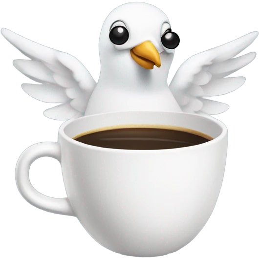 A dove in black sunglasses holding a cup of coffee in its wing, looking like it just woke up. emoji