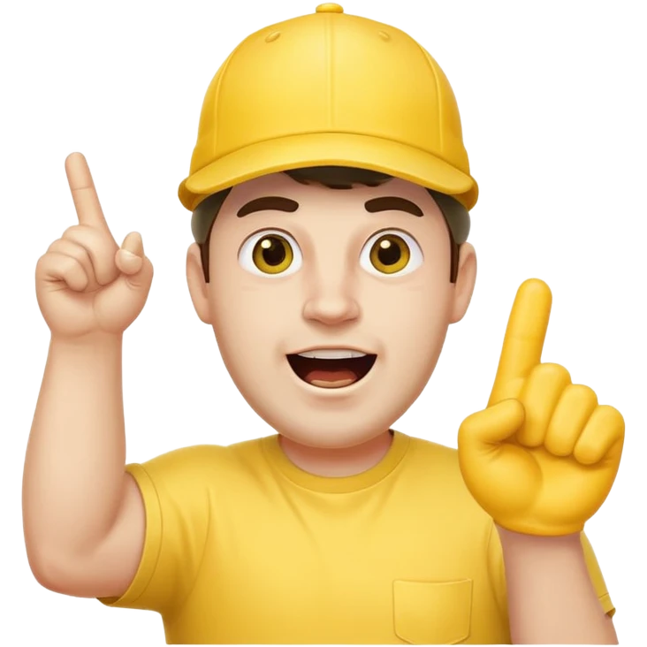 A stocky man with a cap backward, shouting proudly while pointing the foam finger upward. emoji