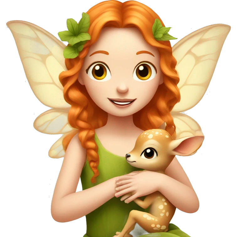 Beautiful ginger fairy with a baby fawn  emoji