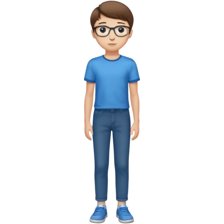 adolescent garçon taille moyenne corpulence maigre cheveux chatain court yeux bleus lunettes photo de pieds en pantalon  emoji