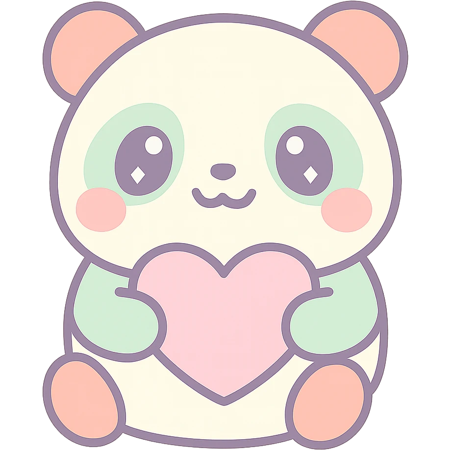 a round panda holding a heart, kawaii style emoji