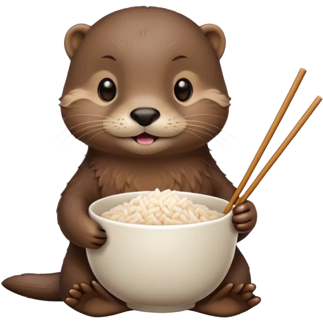 an otter holding a cup of rice and use chopsticks  emoji