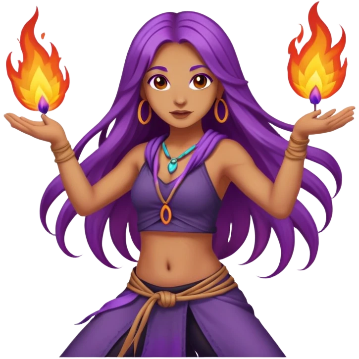 Poi fire dance, girl with long purple hair emoji