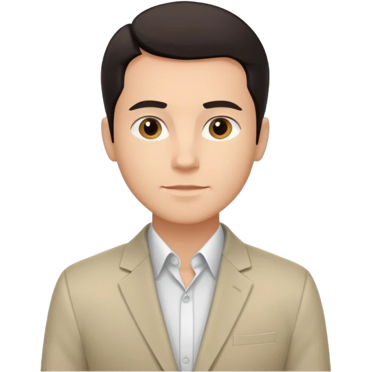 Мужчина с тёмными волосами, аккуратно уложенными назад, чисто выбритый, уверенное, но доброжелательное выражение лица, минималистичный пиджак без галстука. emoji