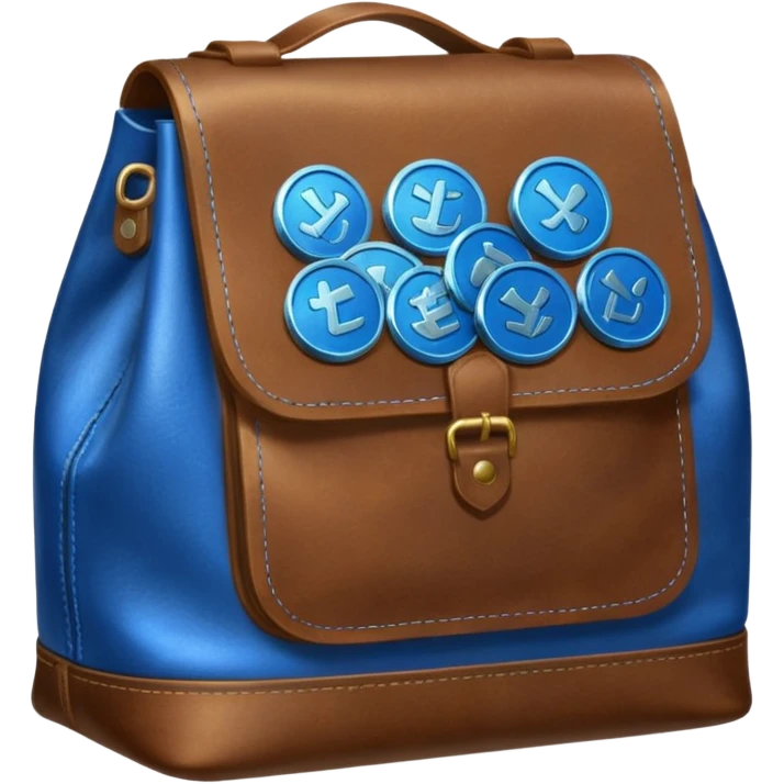 blue coins on top a brown leather bag  emoji