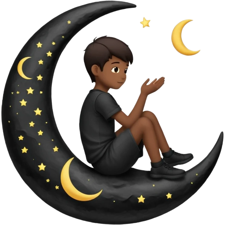 silhouette graphic of a boy sitting on a crescent moon, generate in emoji so I can use in chatting  emoji