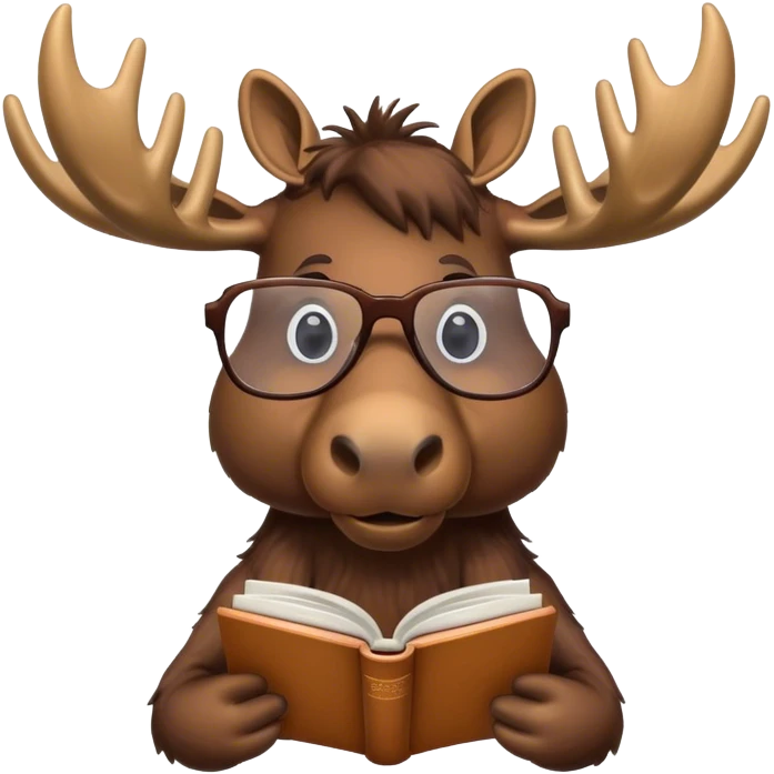 Moose wearing glasses reading a book emoji
