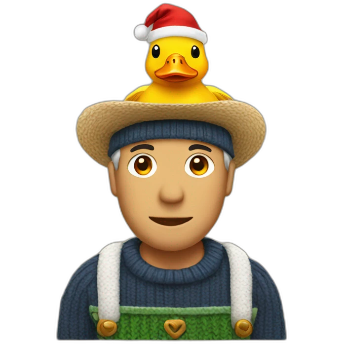 Farmer with a Christmas hat, a duck and a Christmas sweater emoji