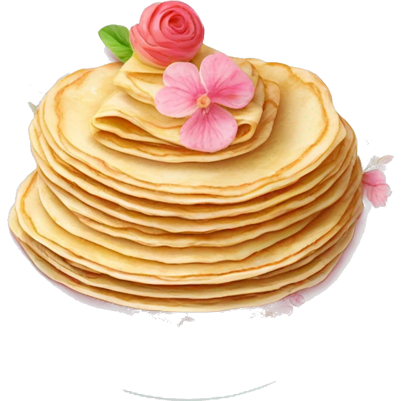 Crepes stacked on a light pink porcelain plate with floral print  emoji