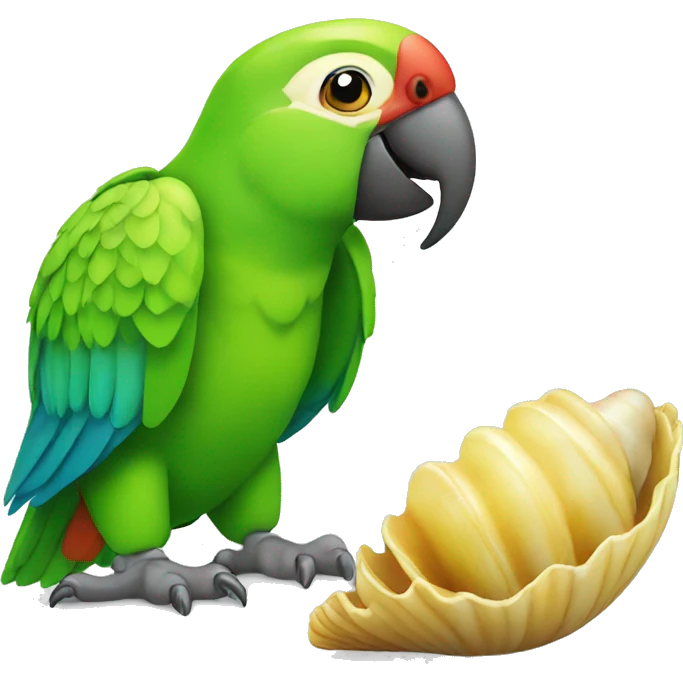 green parrot grabing a shell emoji