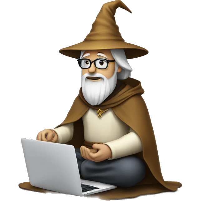 Wizard sitting cross legged and working on a macbook emoji