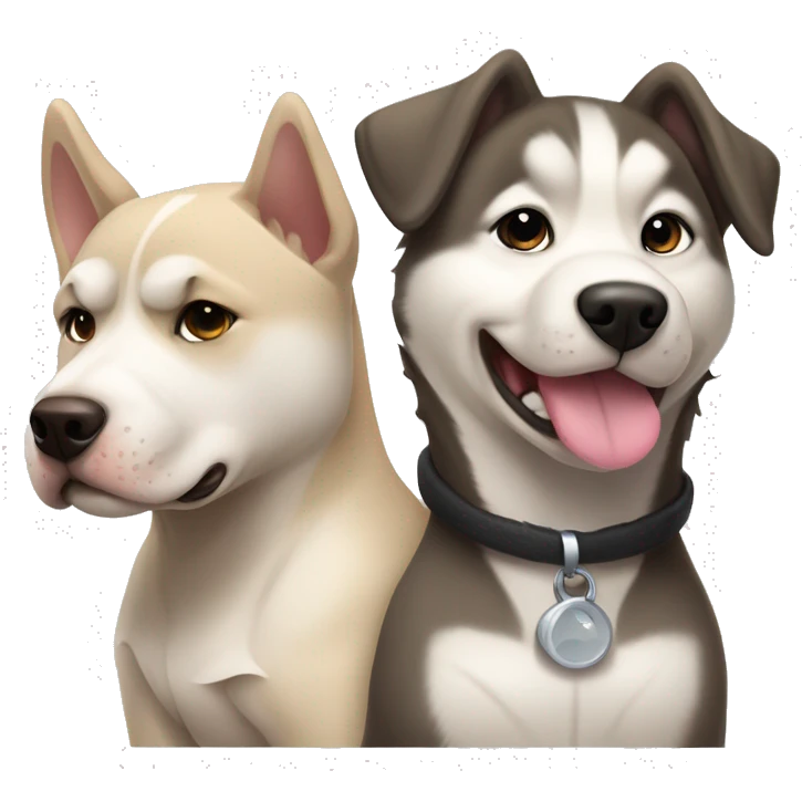 Alaskan Malamute and beige pit bull puppy next to each other emoji