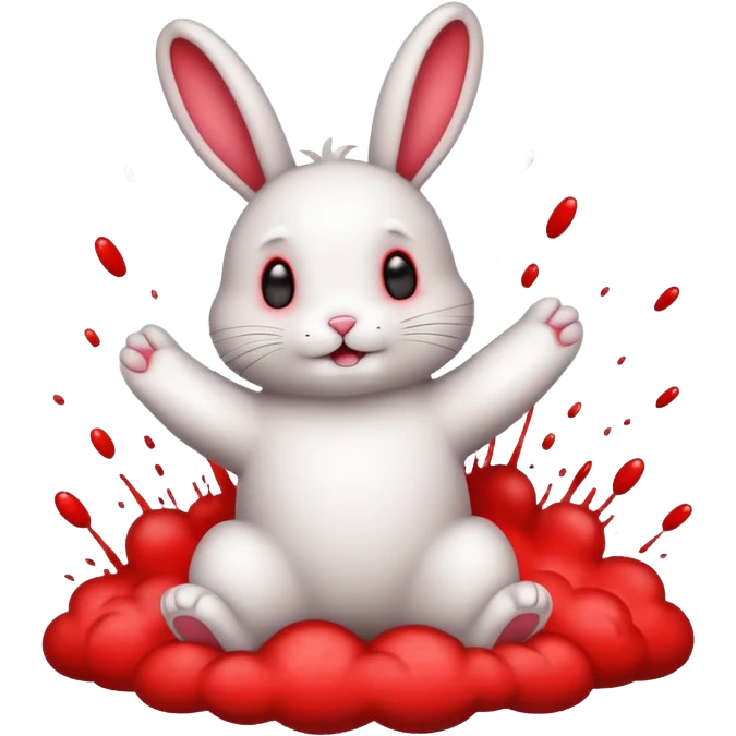 a cute little fluffy bunny is jumping on top of another cute fluffy bunny. the bottom bunny is exploding in a cloud of splatter. similar to the game jump and bump. simplified, minimalistic, emoji style. emoji