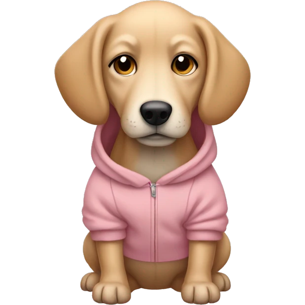beige dog wearing a rosa hoodie emoji