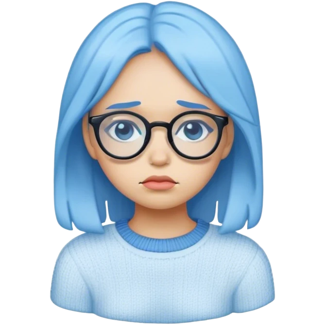 Blue sad face girl emoji with glasses wearing sweater emoji