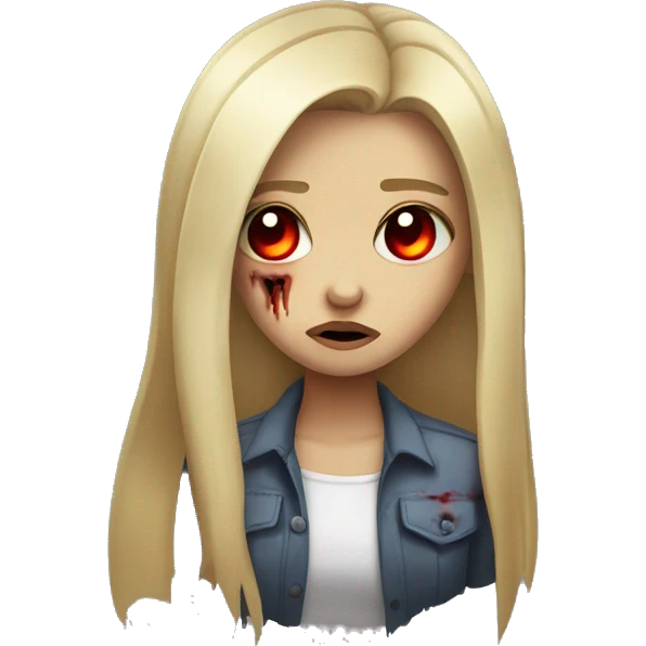 zombie girl, blonde hair, straight expression. red eyes emoji