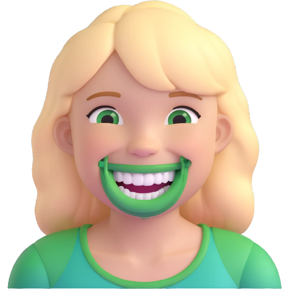 girl with green braces on her teeth smiling emoji