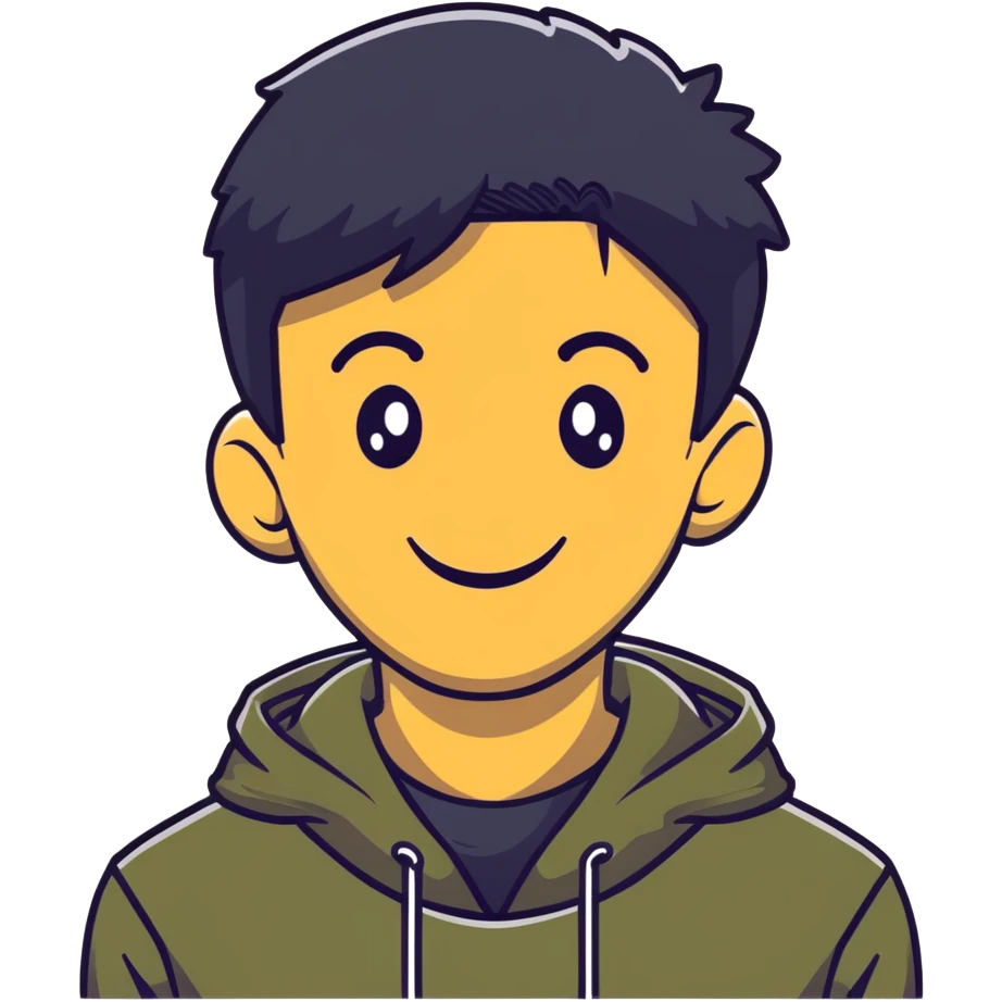 man with smiley face, black hair military cut, brown eyes, wearing 2 circle earrings and a black hoodie emoji