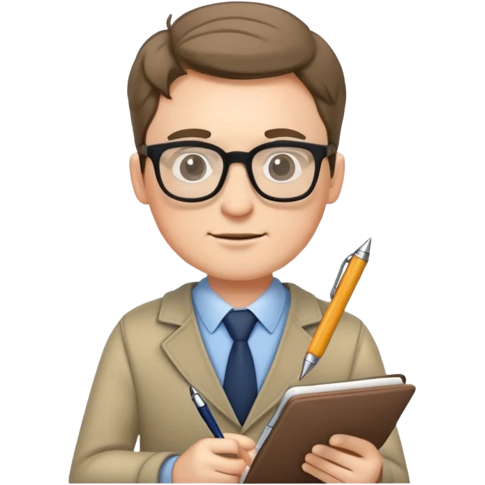 white male journalist holding notepad and pen wearing glasses emoji