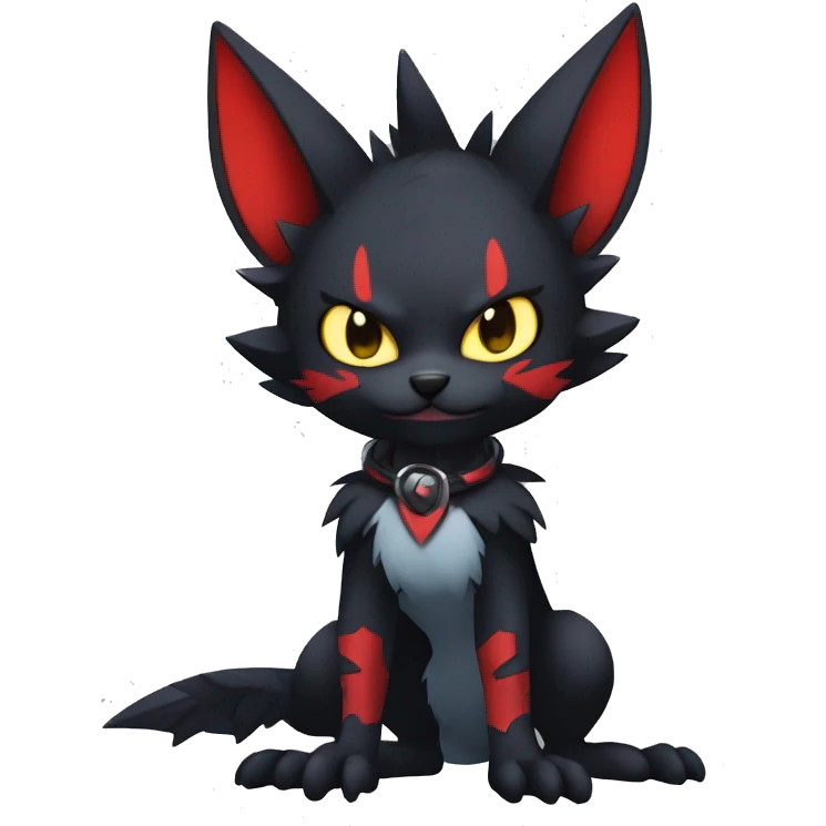 Black Anthro Cool Punk Noibat-Litten-Fakemon-fursona with fangs and red markings Full Body emoji