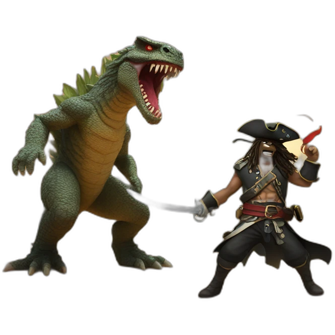 pirate fighting godzilla in in a desert emoji